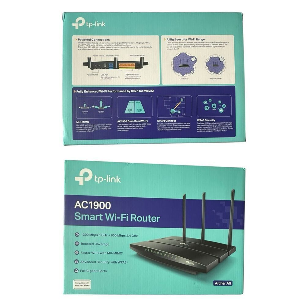 New In Box and Packaging AC1900 Smart Wi-Fi Router Archer A9